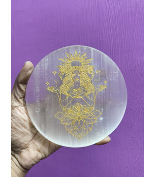 Triple Goddess selenite plate 5"